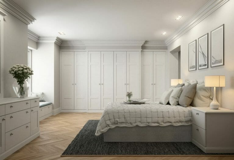 bedroom with grey fitted wardrobes