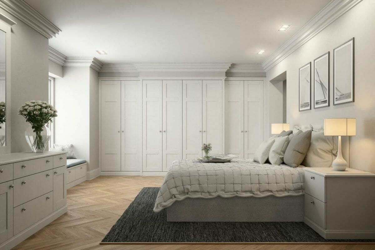 Bedroom with grey fitted wardrobes