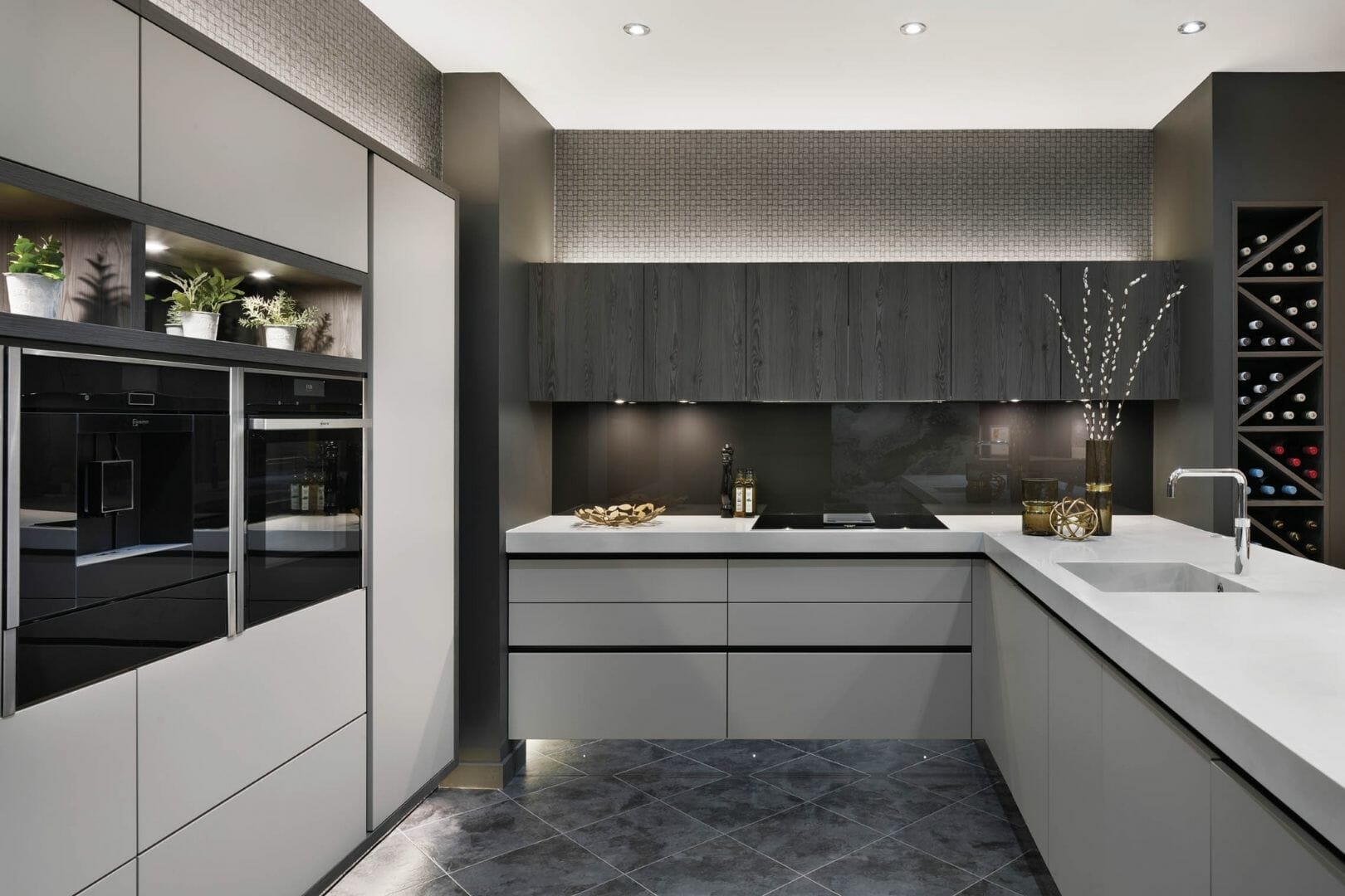 Modern white handlesless kitchen