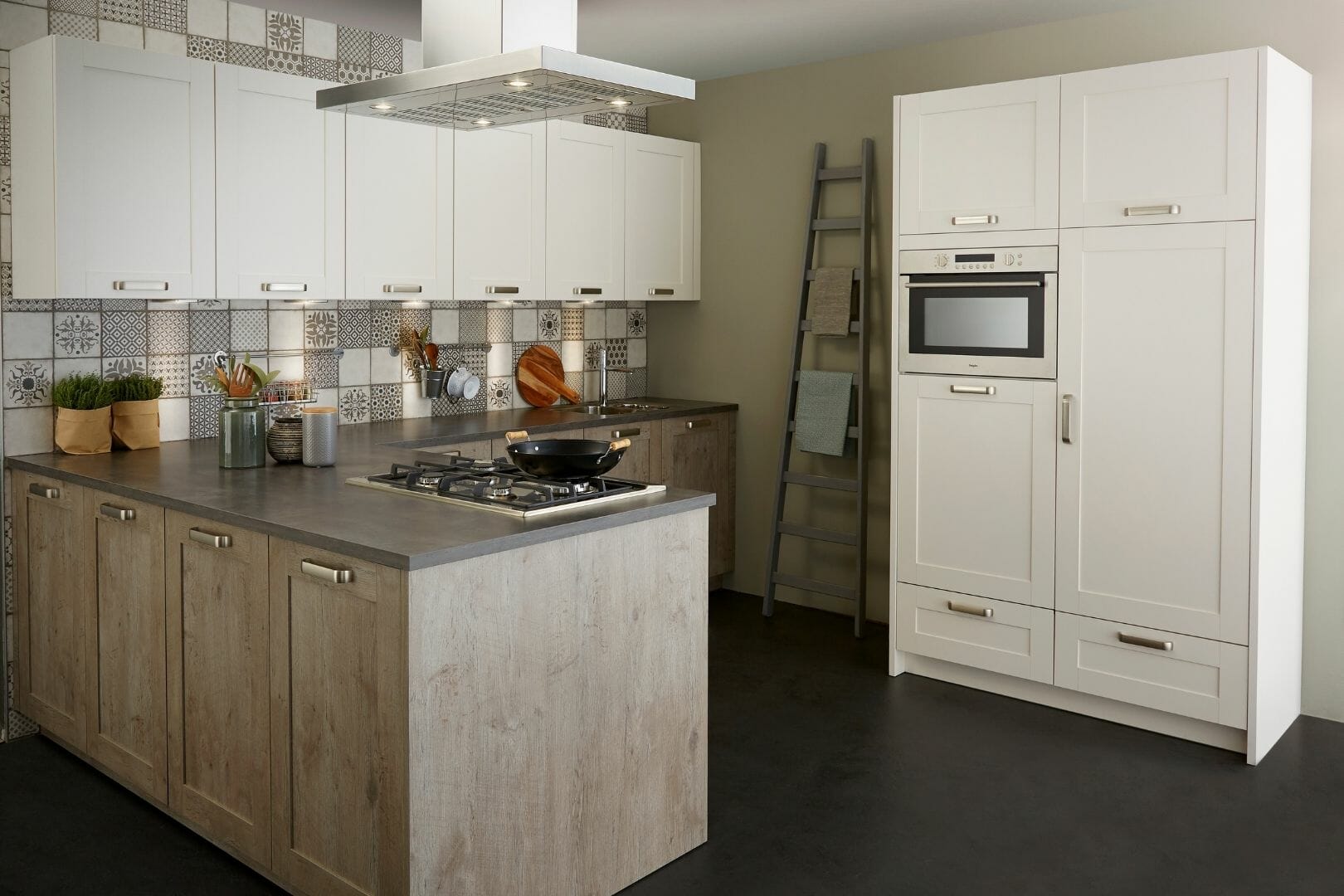Wooden and white modern kitchen