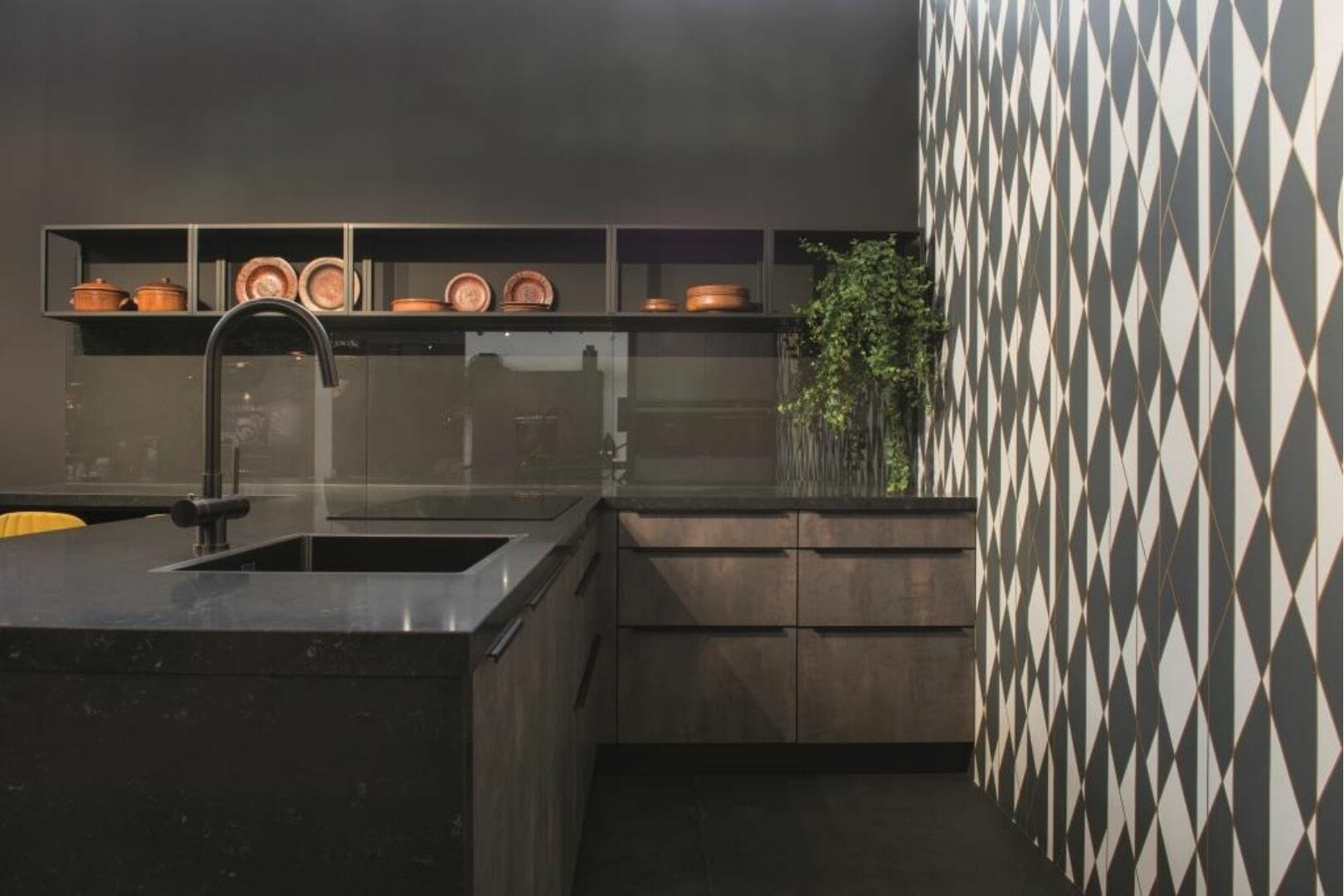 Black and dark wood modern kitchen