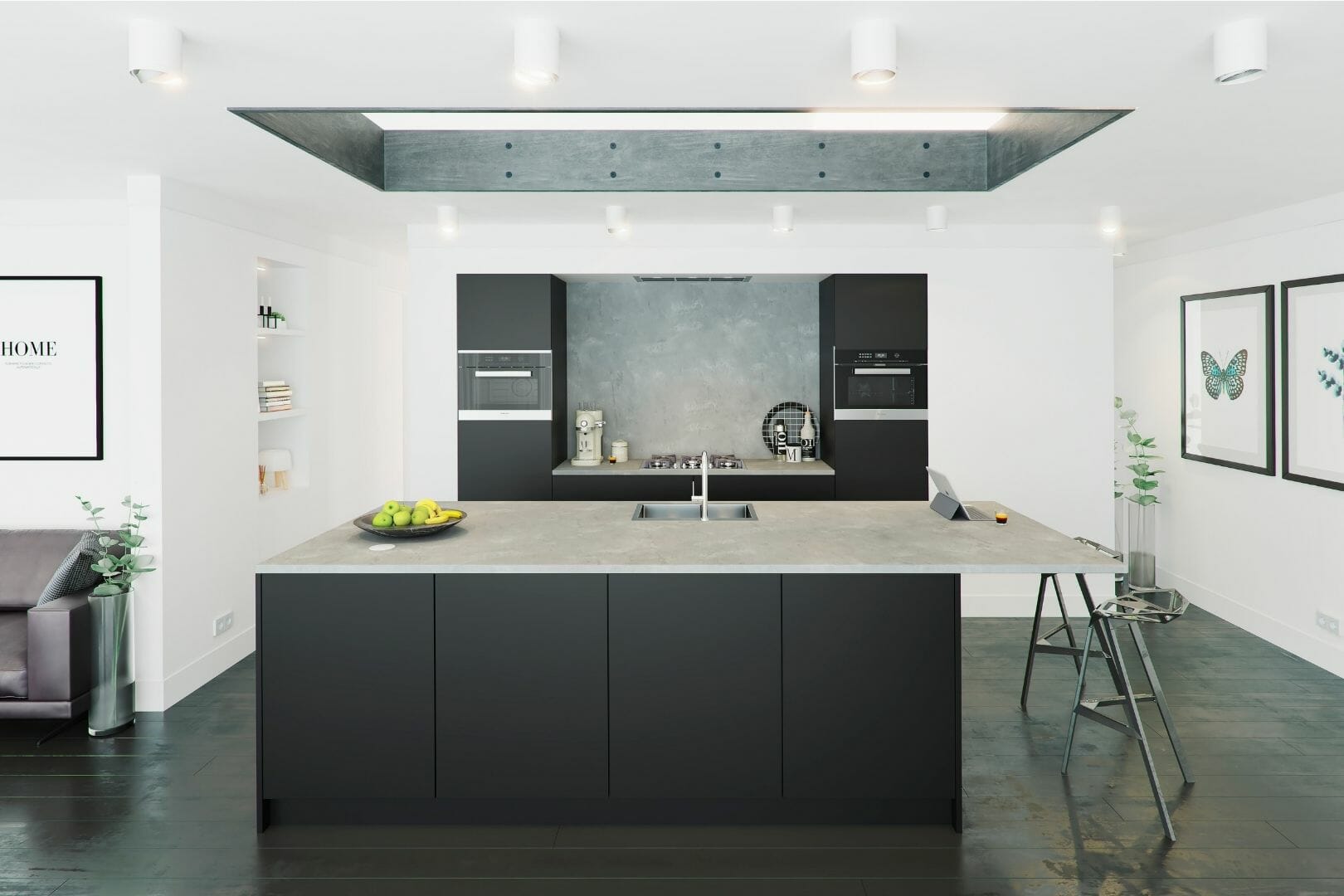 Black and Marble modern kitchen