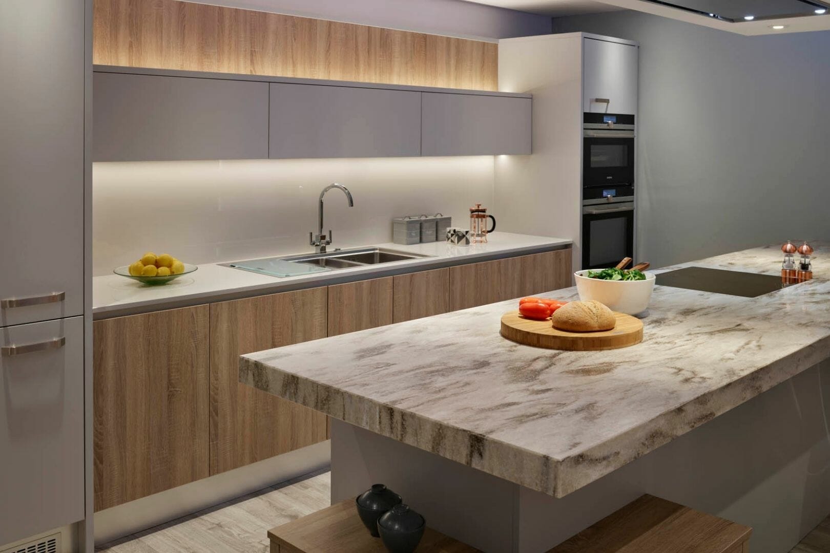 Wooden and marble kitchen