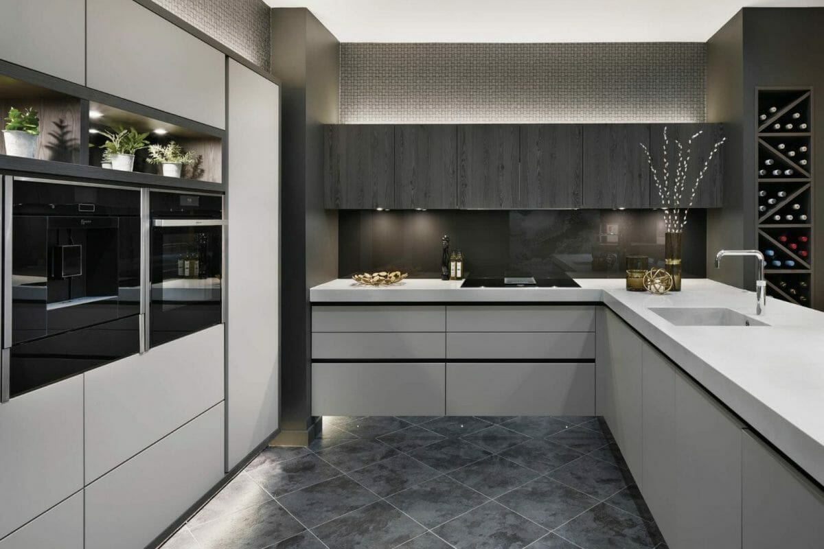 White and dark grey handleless kitchen