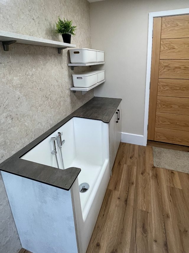 Modern room with dog shower