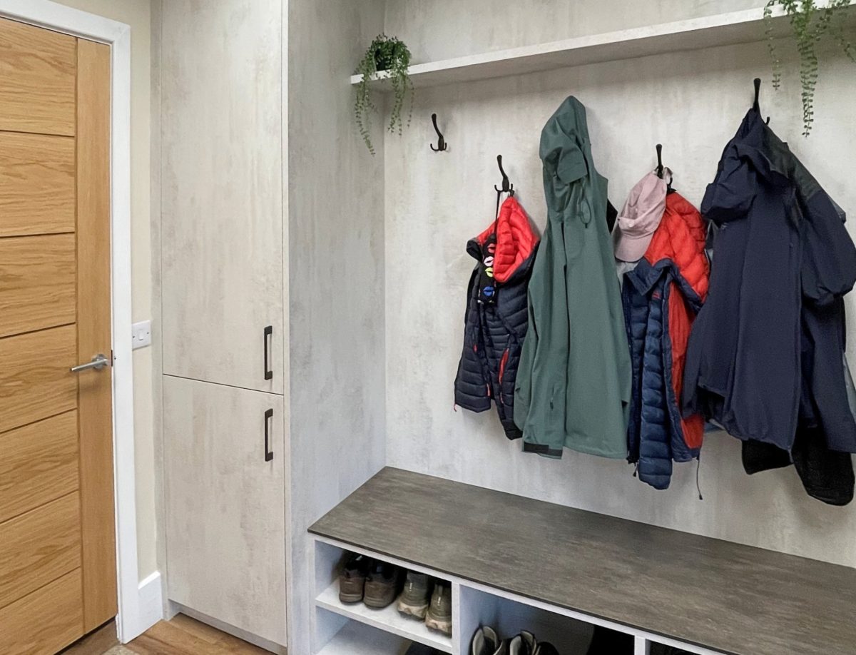 Modern Boot Room with Dog Shower Organised storage with boot room